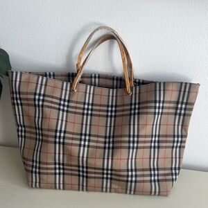 Burberry Tan and Black checked Tote Bag